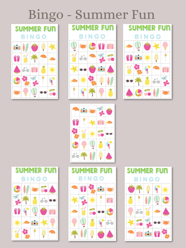 Free Printable Summer Fun Bingo Game Cards - dowload and print, free pdf files